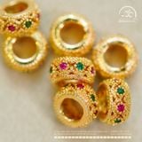  Charm Tròn Dẹp Đính Đá 8mm - Kim Loại Mạ Vàng 