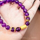  Vòng Tay Đá Thạch Anh Tím 8mm 6A Phối Charm Trụ Chú Omani 