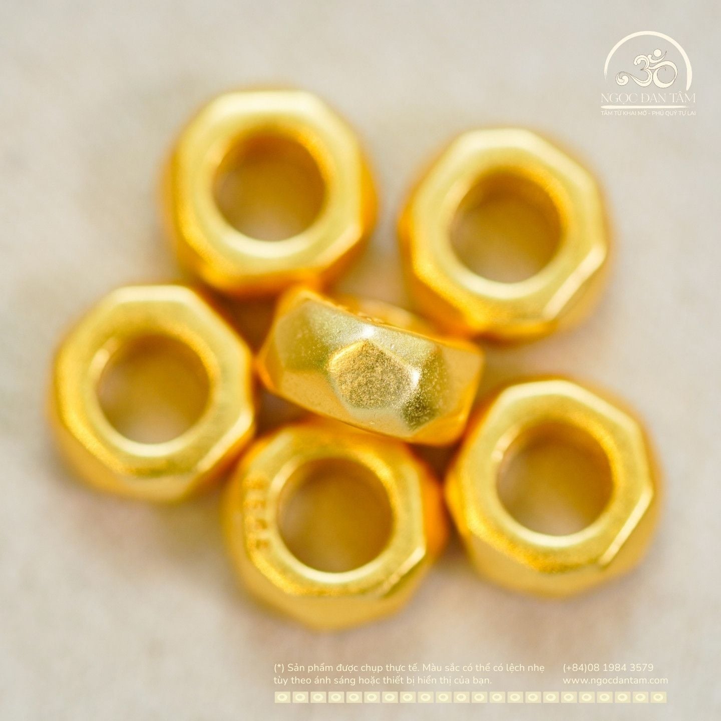  Charm Tròn Lục Giác 7mm - Bạc 925 Mạ Vàng Cao Cấp 