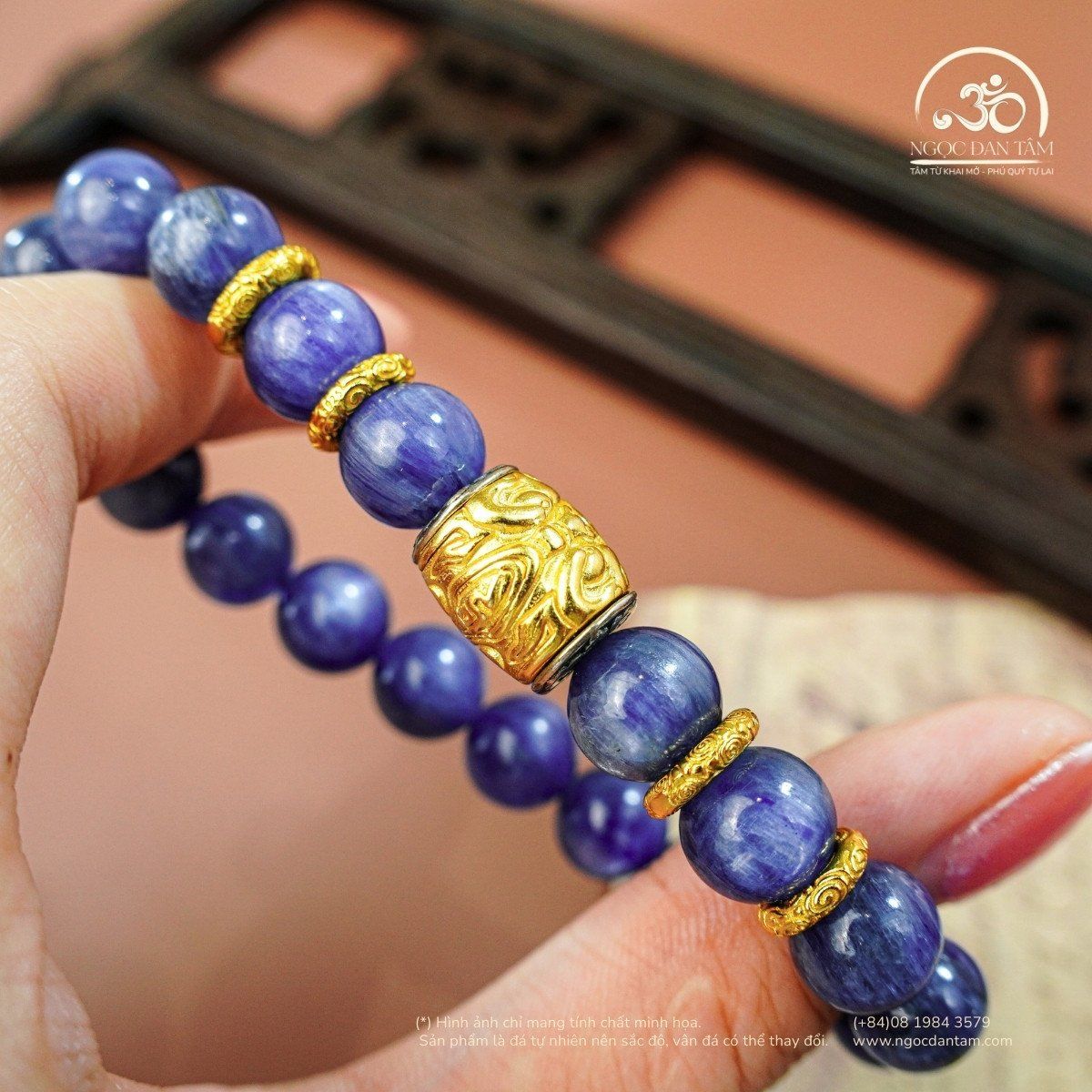  Vòng Tay Kyanite 9mm 4A Phối Charm Lu Thống Tỳ Hưu 