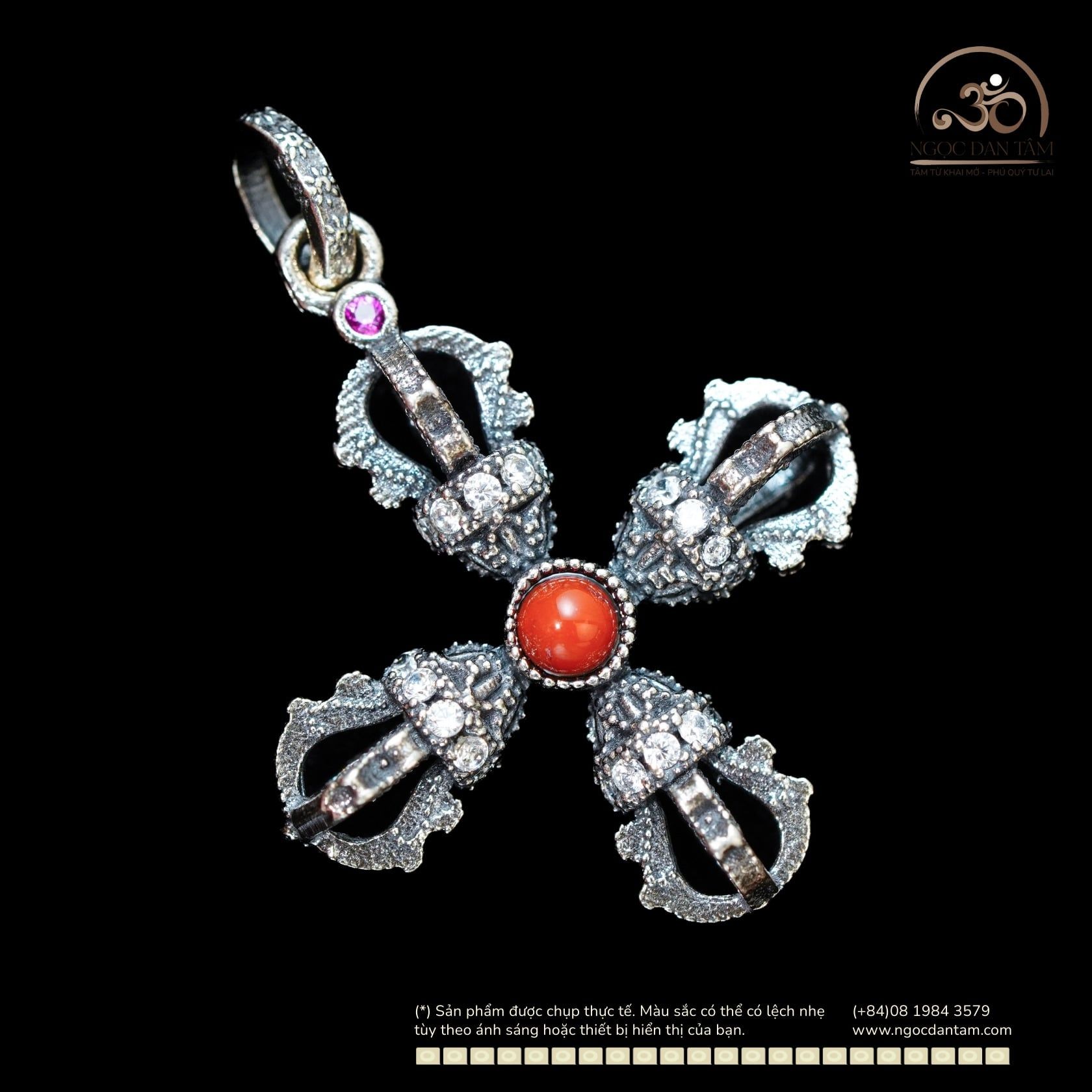  Mặt Dây Chuyền Kim Cang Phối Đá - Bạc Đen 925 Cao Cấp 