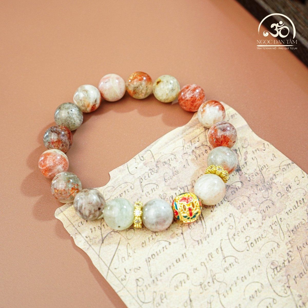  Vòng Tay Đá Mặt Trời Đa Sắc 10mm Phối Charm Minh Châu 