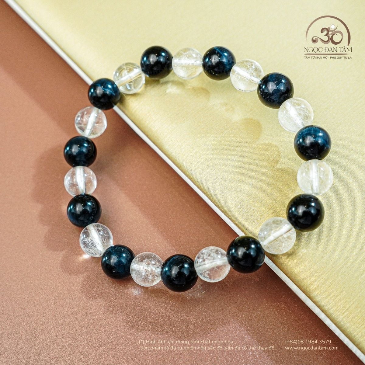  Vòng Tay Thạch Anh Trắng Rạn 8mm 2A Phối Mắt Chim Ưng 8mm 5A 