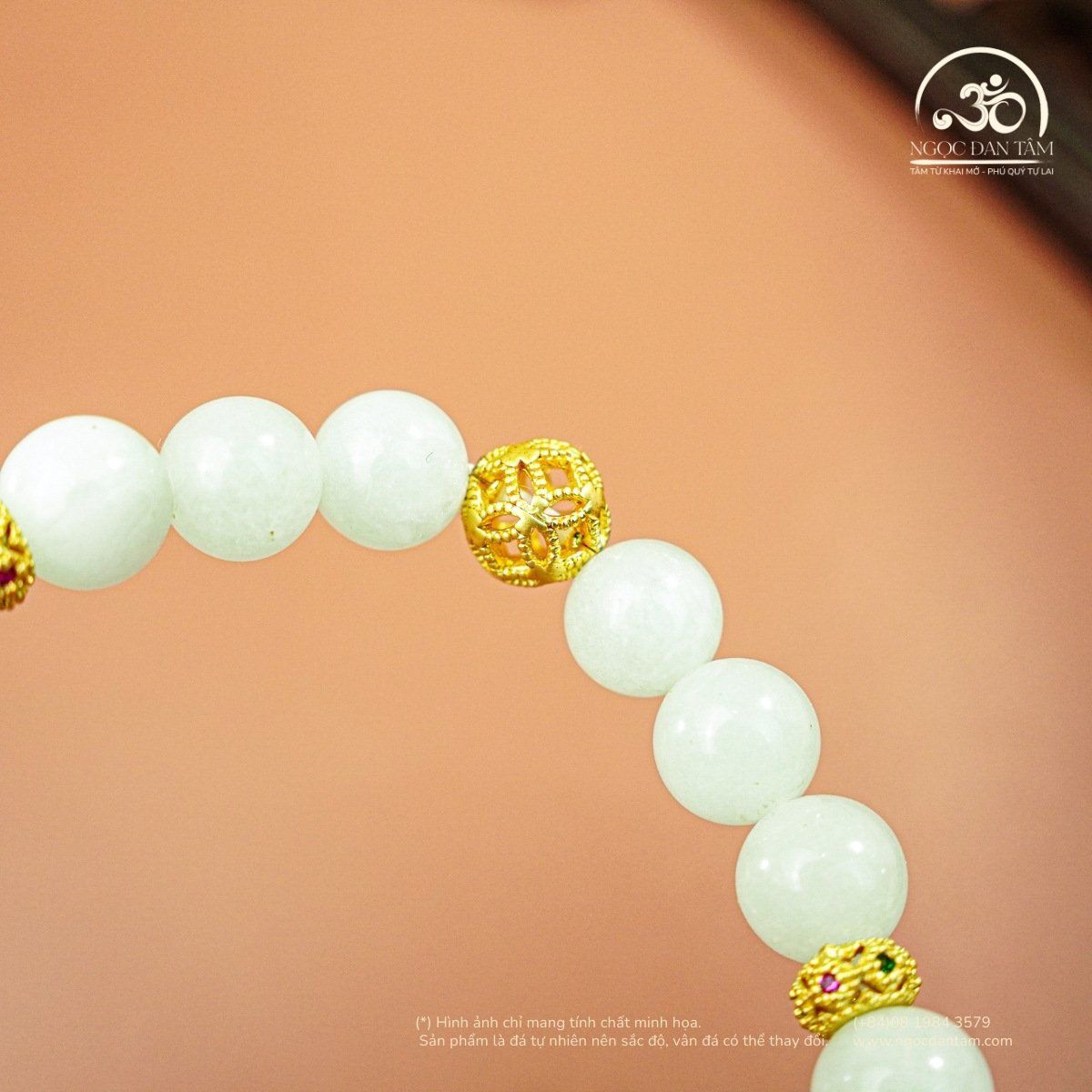  Vòng Tay Đá Angelite 8mm 2A Phối Charm 