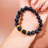  Vòng Tay Đá Giông Bão 9mm 5A Phối Charm Bạc Mạ Vàng 