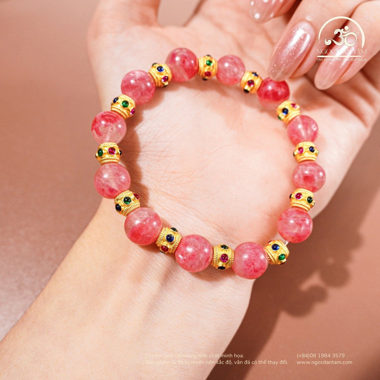  Vòng Tay Tường Vi 9mm 5A Phối Charm Đính Đá 