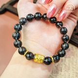  Vòng Tay Thạch Anh Tóc Đen 10mm 8A Phối Charm Lu Thống Tỳ Hưu 