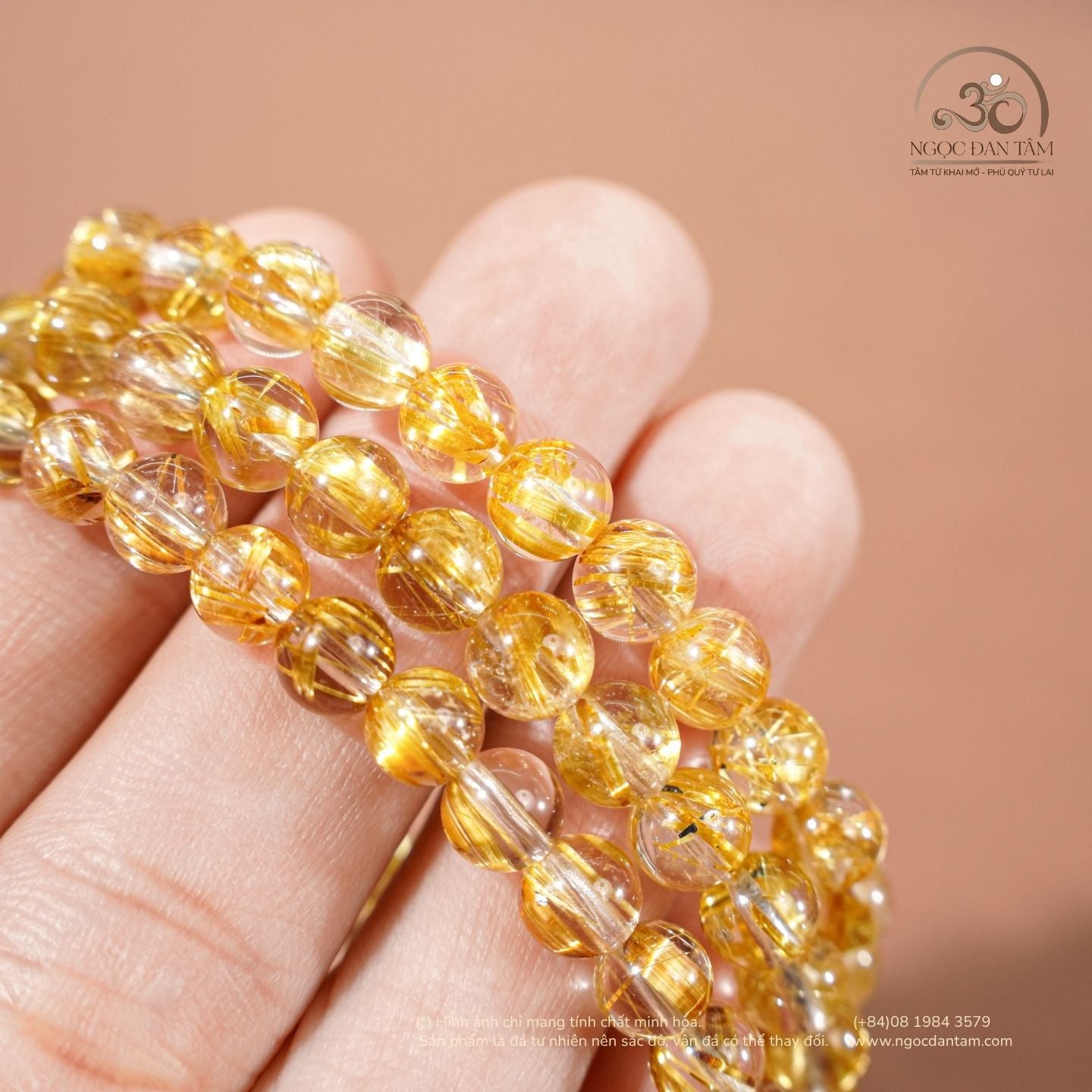  Chuỗi Thạch Anh Tóc Vàng Đồng Trục VVip 6mm 