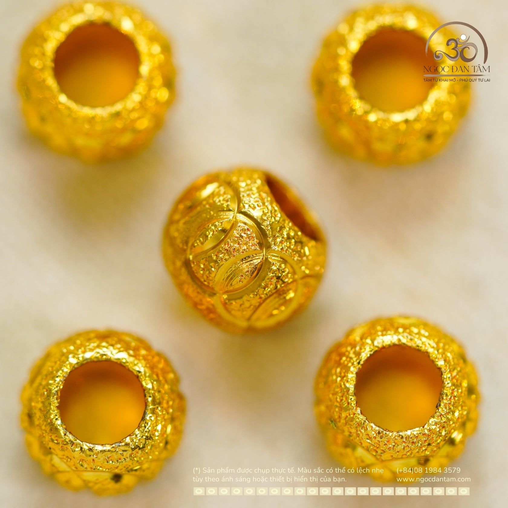  Charm Bi Tròn Họa Tiết 7,96mm - Kim Loại Mạ Vàng Cao Cấp 