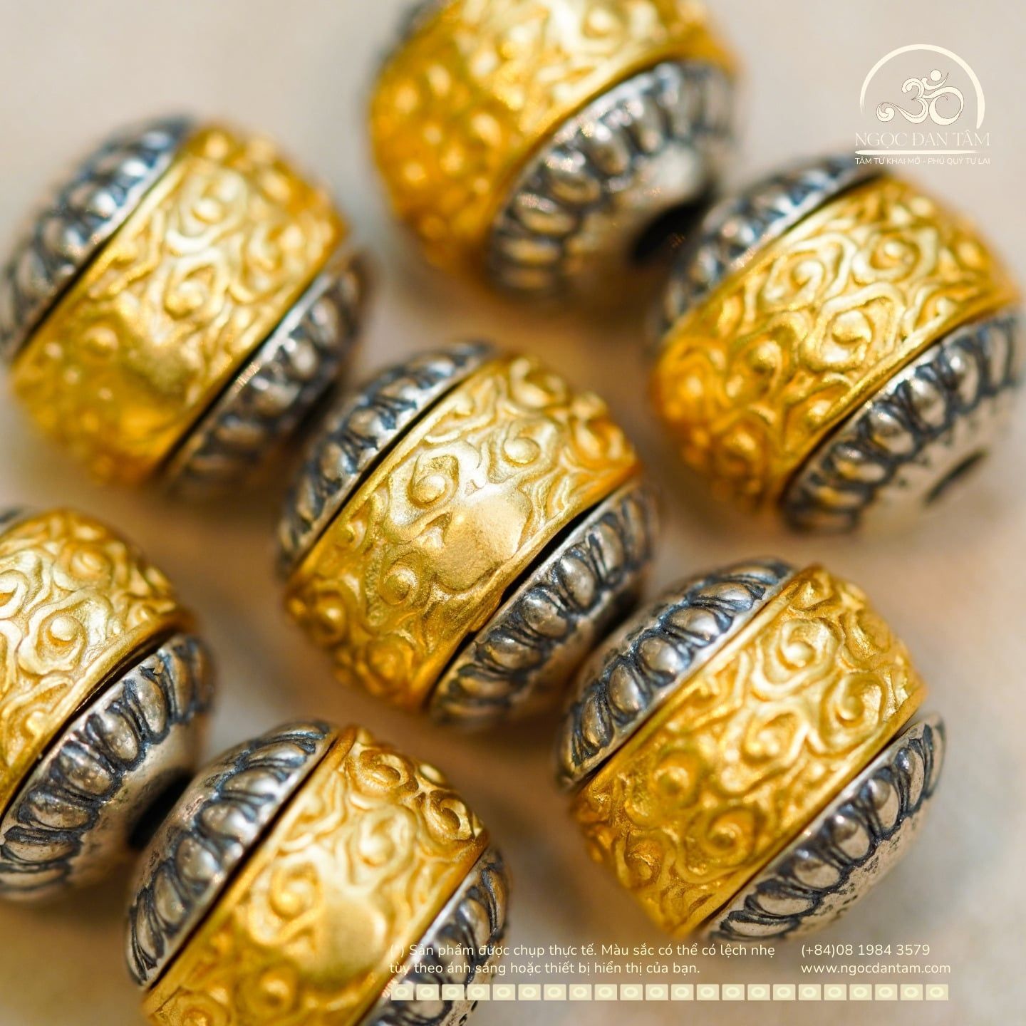  Charm Tường Vân Đầu Hoa 10.56mm - Bạc 925 Mạ Vàng Cao Cấp 