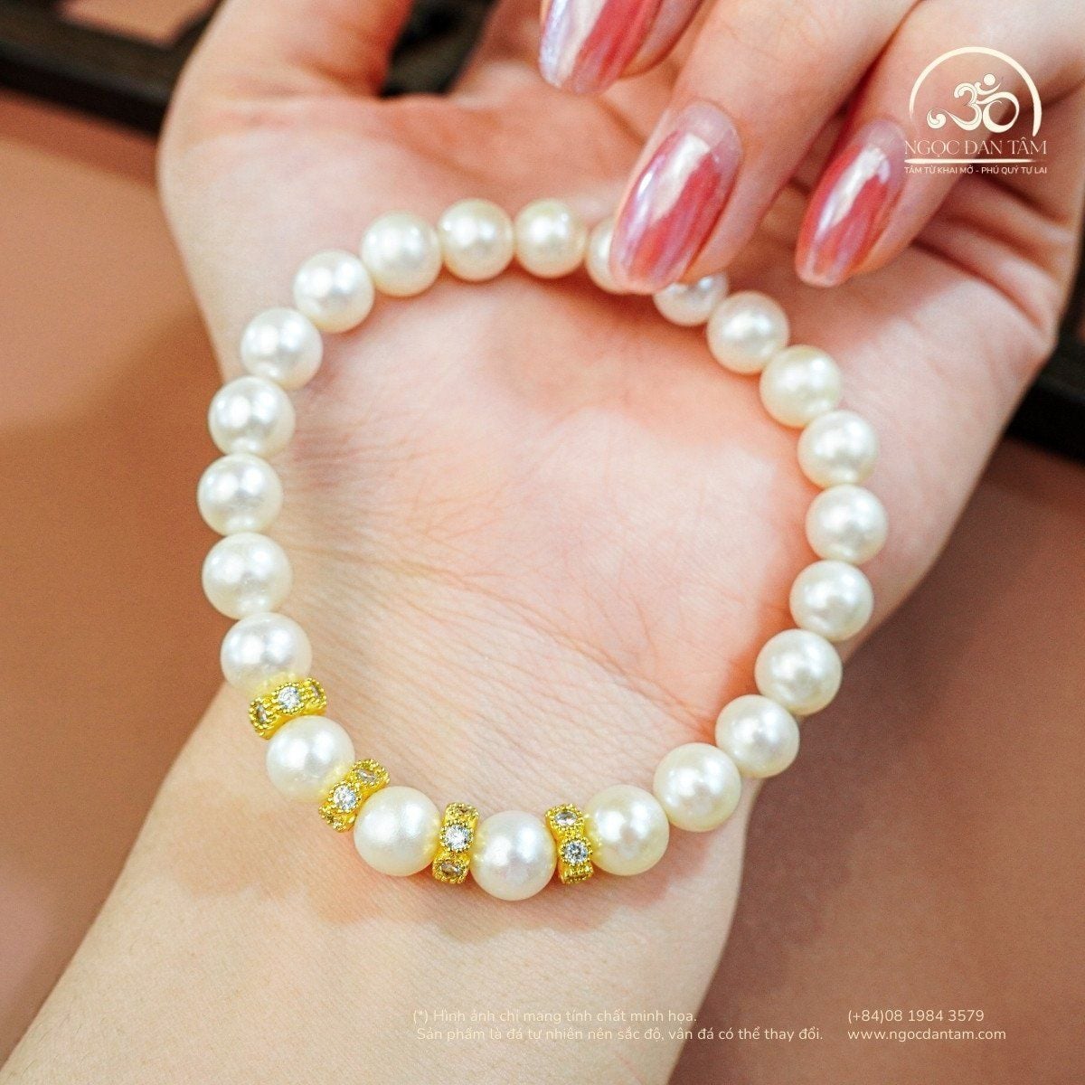  Vòng Tay Ngọc Trai 8mm Phối Charm 