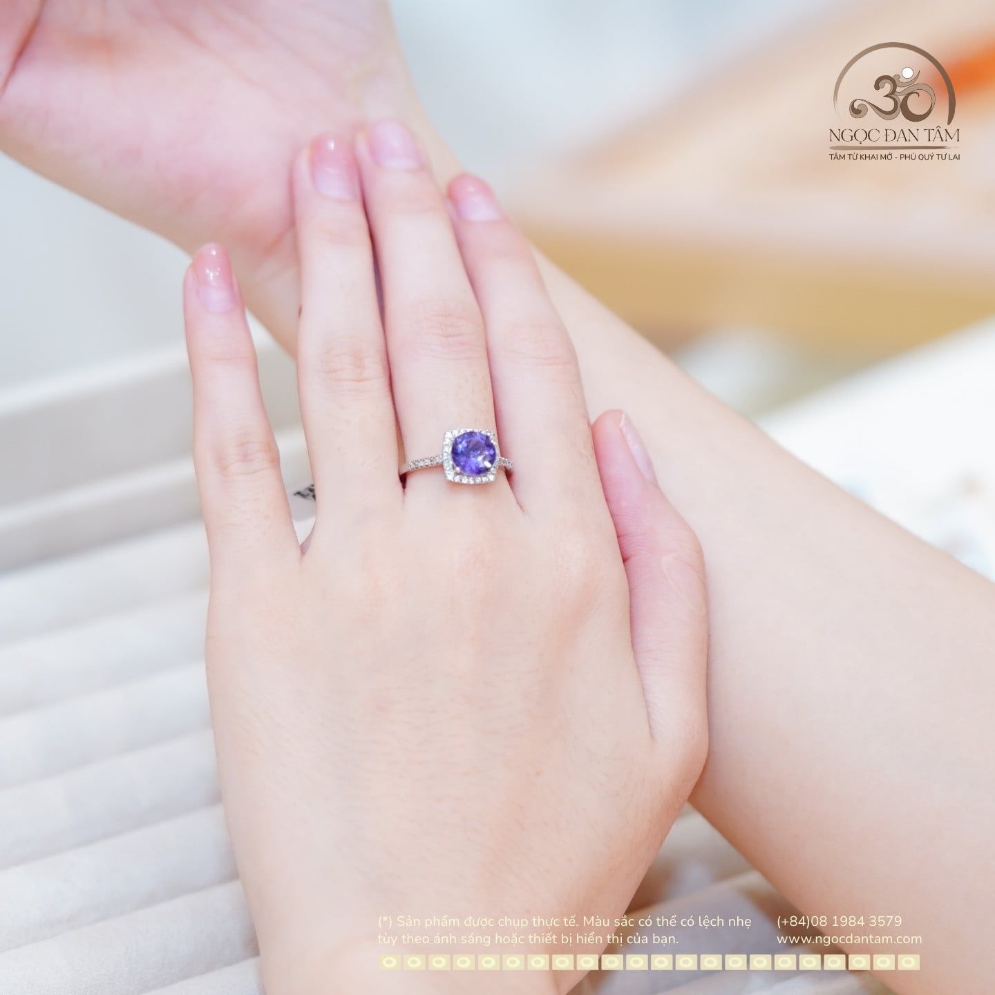  Nhẫn Bạc 925 Đính Đá Thạch Anh Tím 8mm 