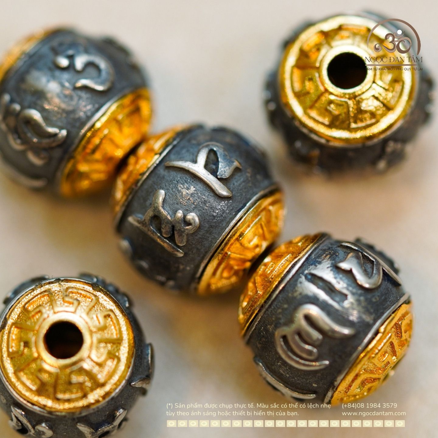  Charm Hạt Tròn Chú Omani 11,38mm - Bạc 925 Mạ Vàng Cao Cấp 