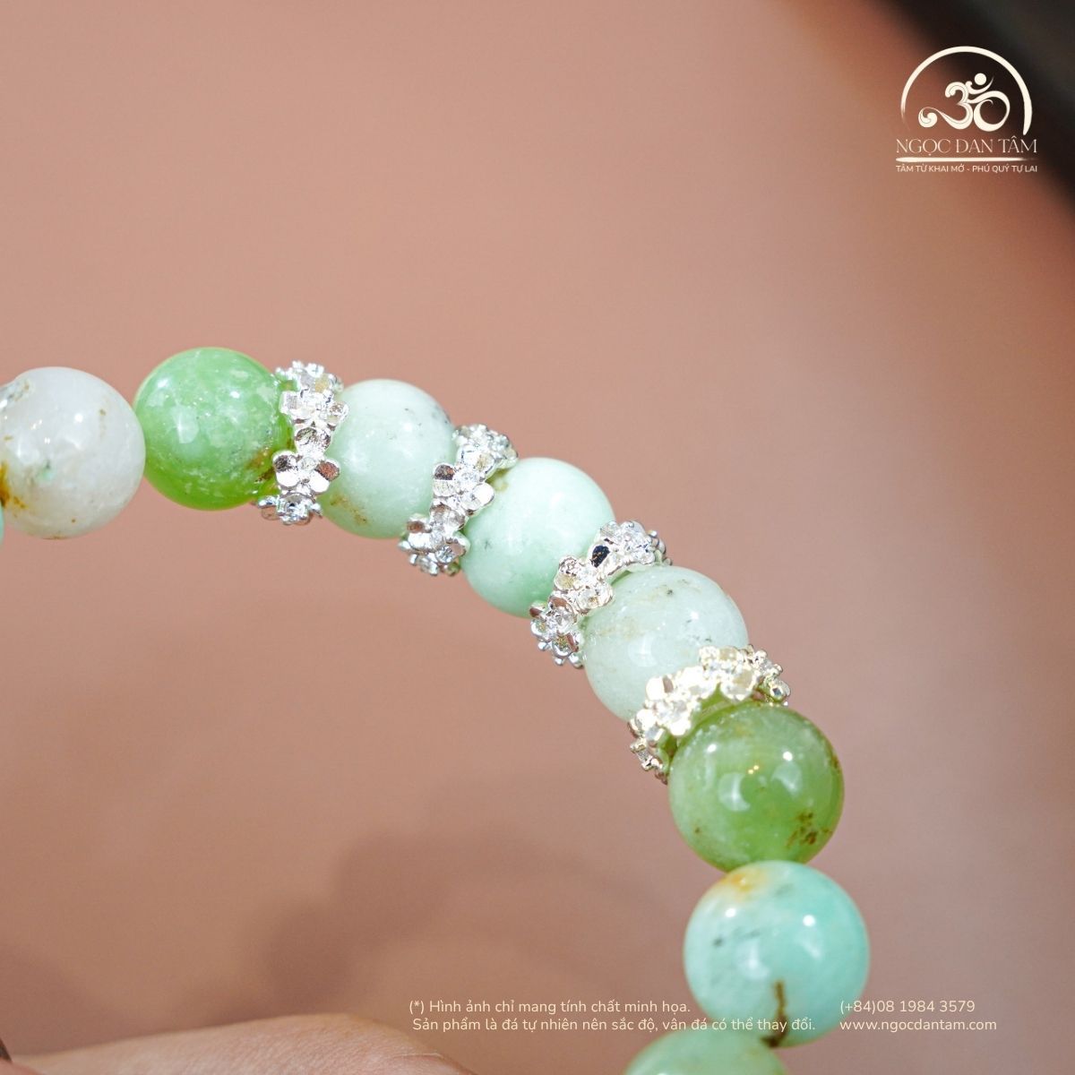  Cẩm Thạch Úc Charm Bạc Cỏ 3 Lá 10mm 2A 