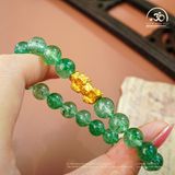  Vòng Tay Thạch Anh Dâu Tây Xanh Phối Charm Tỳ Hưu 8mm 2A 