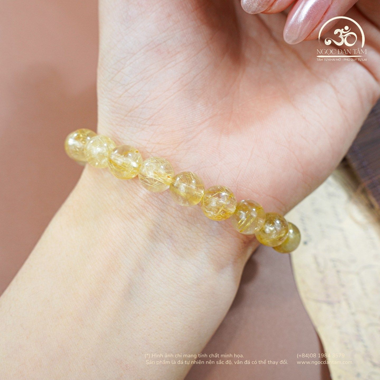  Vòng Tay Đá Thạch Anh Tóc Vàng 8mm 7A 