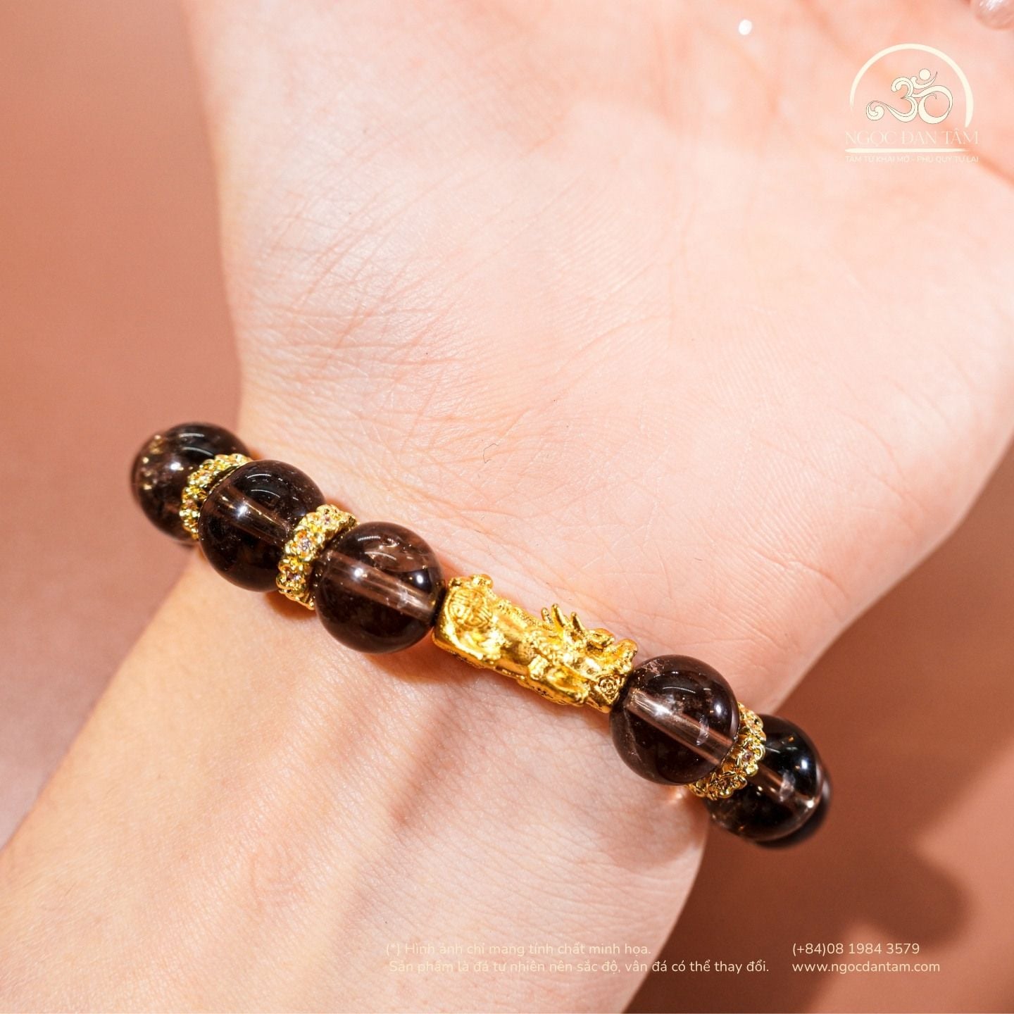  Vòng Tay Thạch Anh Khói 10mm 2A Phối Charm Tỳ Hưu 