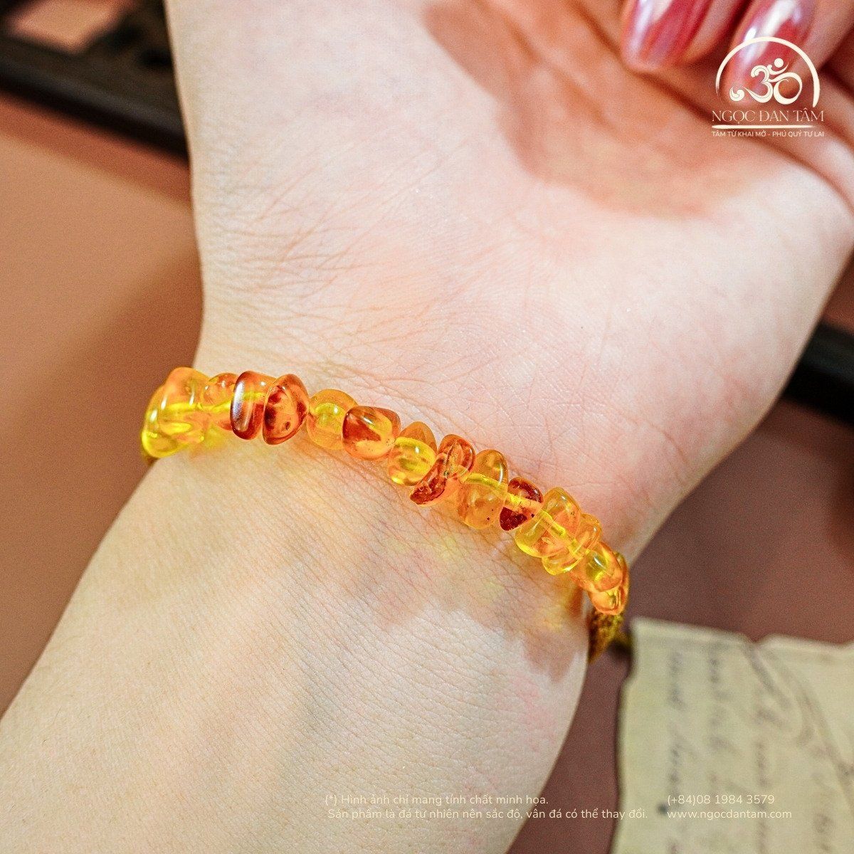  Vòng Tay Hổ Phách Dây Nút Ngang (15 Hạt- 2gram) 