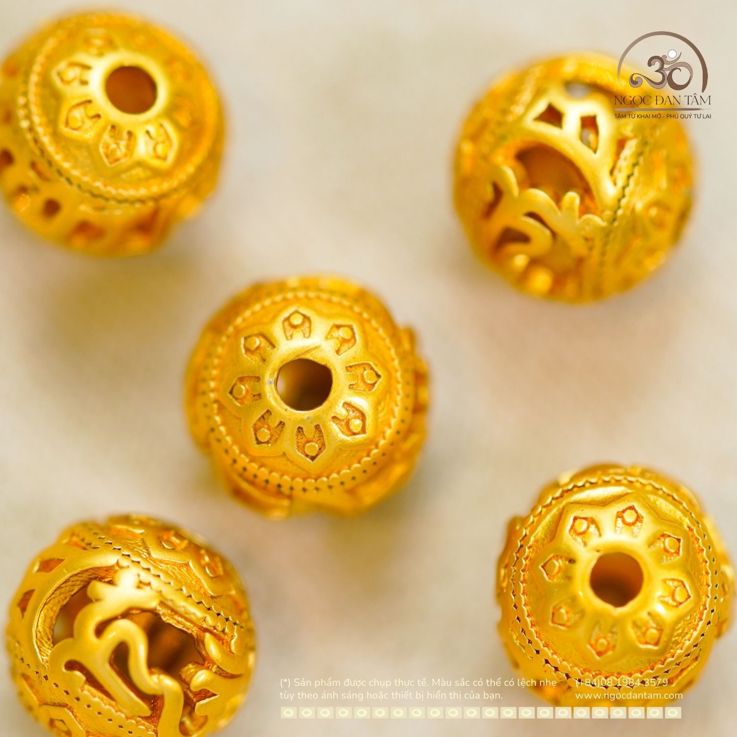  Charm Bi Tròn Lục Tự 7,94mm - Kim Loại Mạ Vàng 