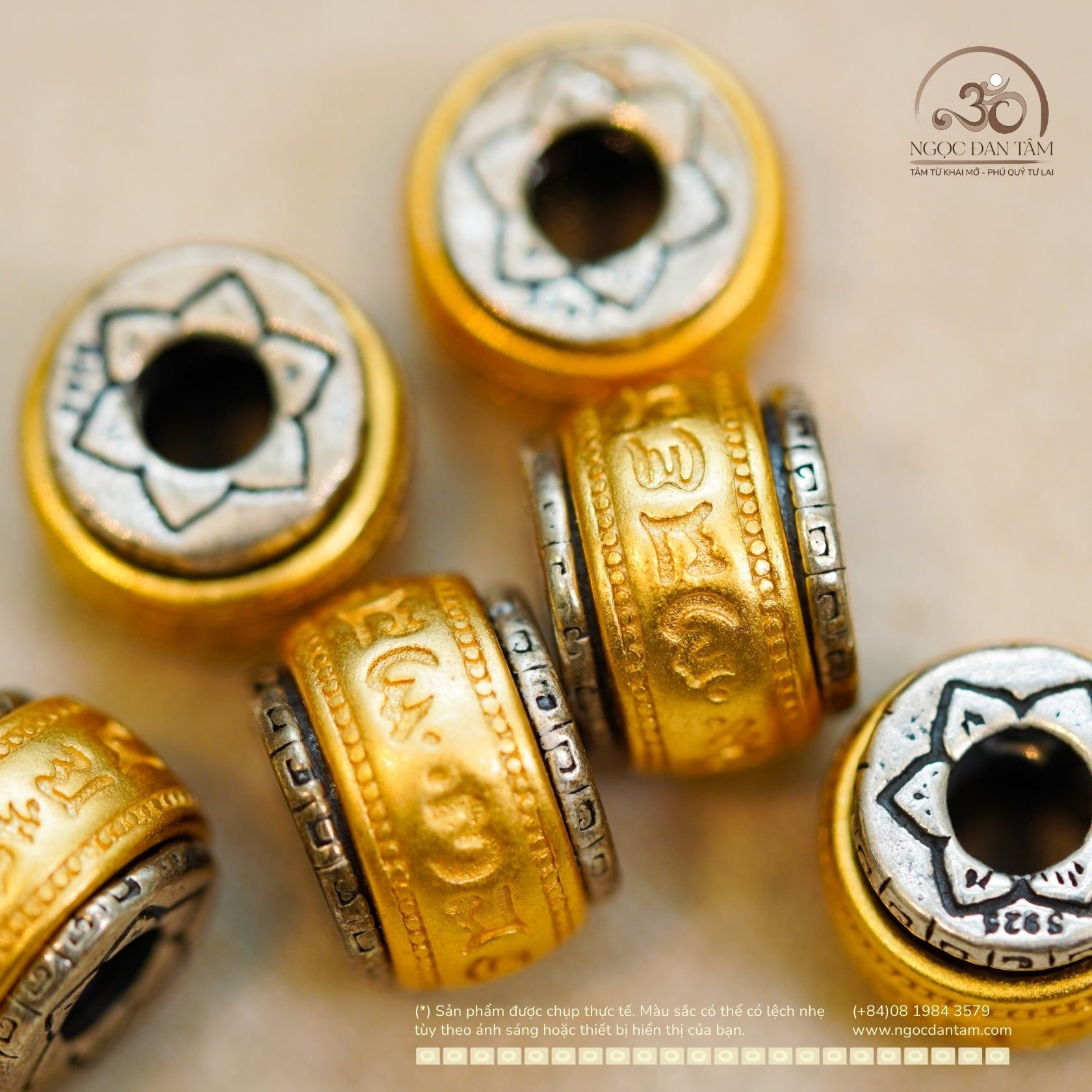  Charm Hạt Trống Chú Om - Bạc 925 Mạ Vàng Cao Cấp 