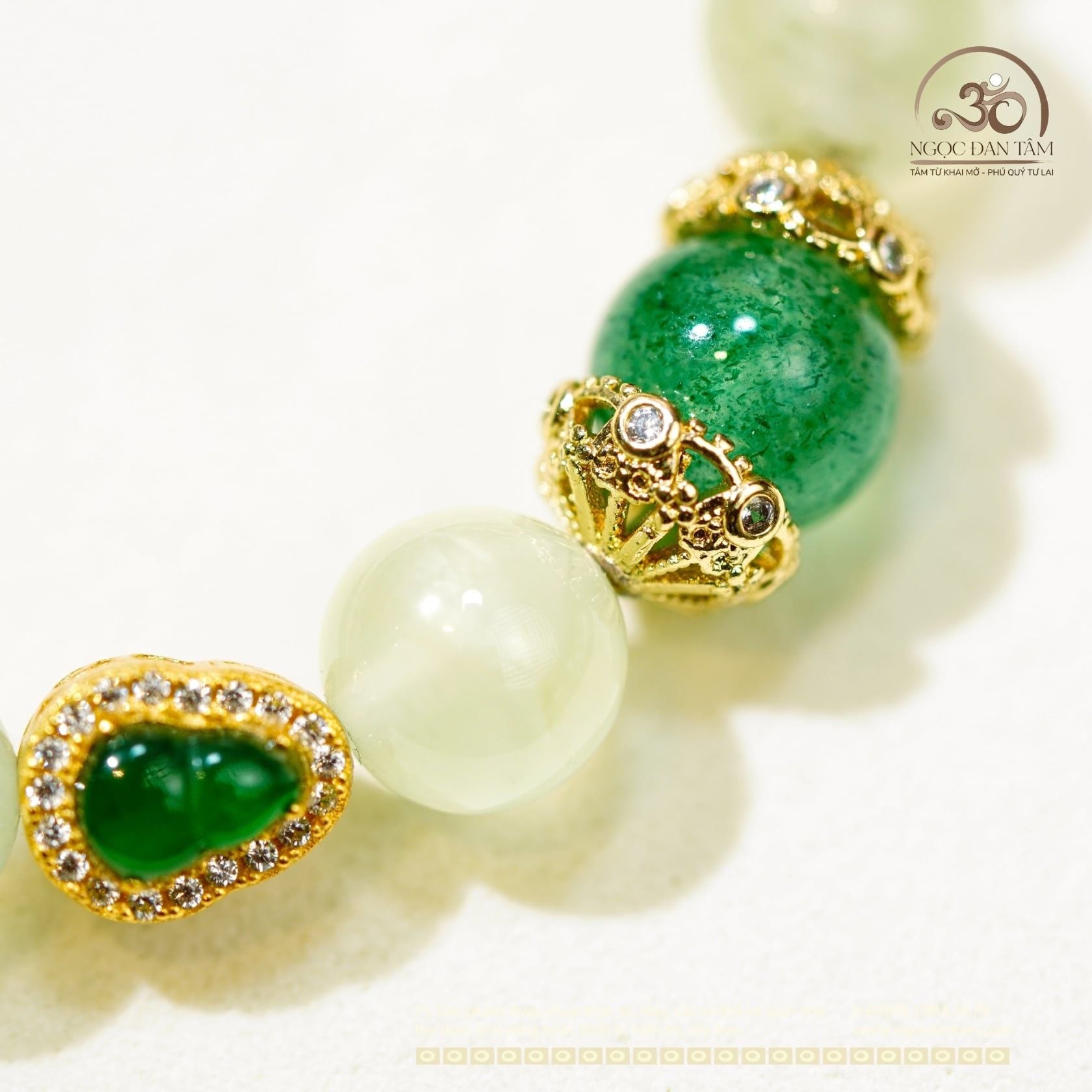 Vòng Tay Prehnite 8mm Phối Charm Hồ Lô 