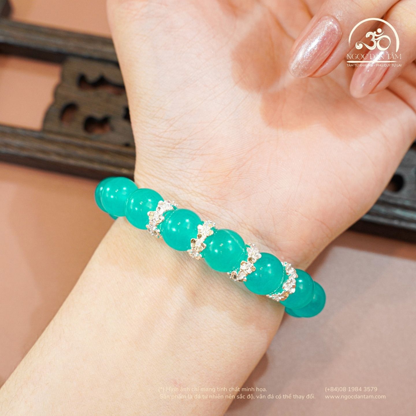  Vòng Tay Đá Amazonite 10mm 8A Phối Charm Cỏ 3 Lá 