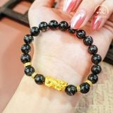  Vòng Tay Thạch Anh Tóc Đen 8A 8mm Phối Charm Tỳ Hưu 