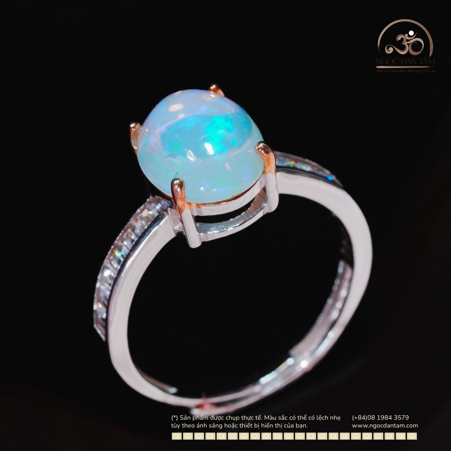  Nhẫn Bạc 925 Đính Đá Opal 8x10mm 