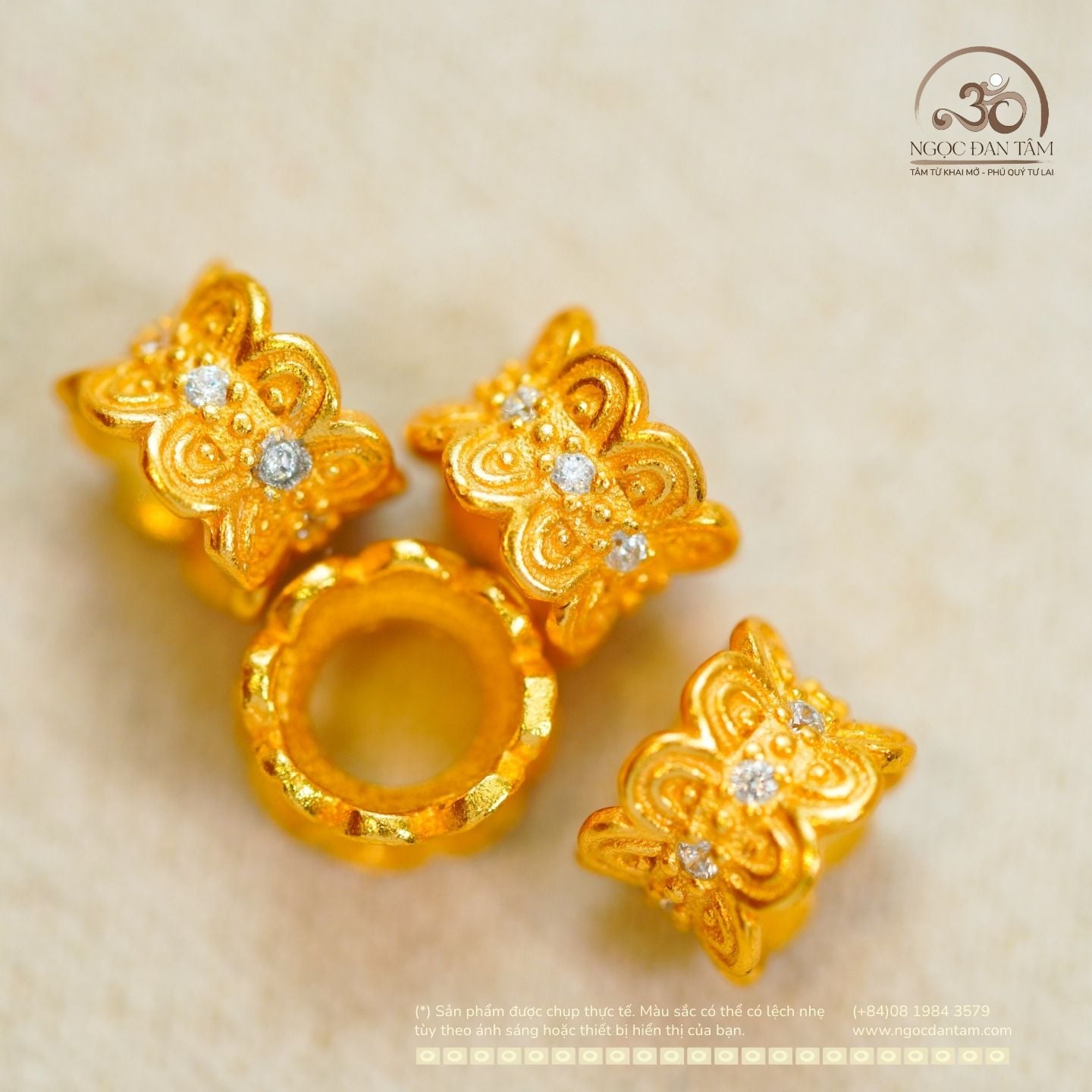  Đài Sen Đính Đá - Bạc 925 Mạ Vàng Cao Cấp 