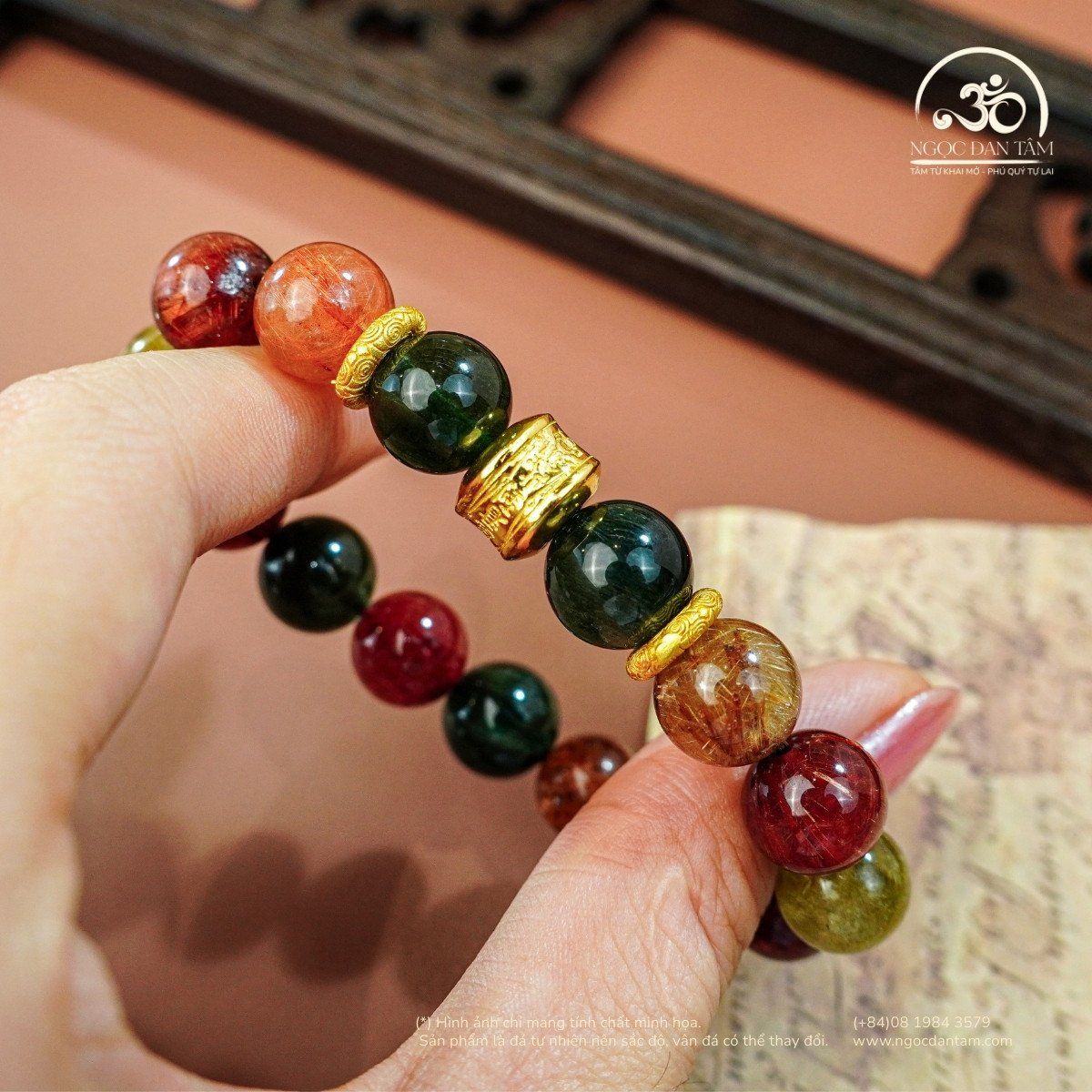  Vòng Tay Thạch Anh Tóc Hỗn Hợp 10mm 5A Phối Charm 