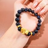  Vòng Tay Đá Giông Bão 9mm 5A Phối Charm Long Quy 