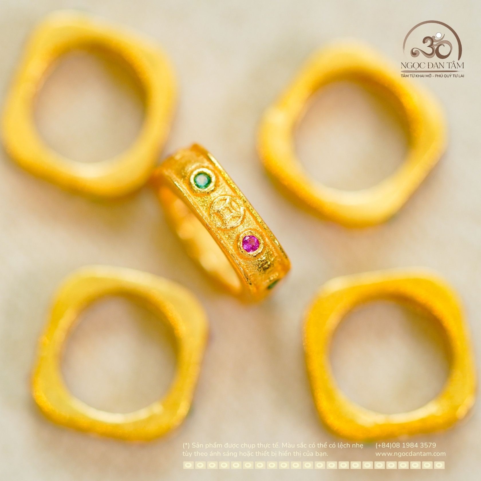  Charm Đệm Vuông Đính Đá 8mm - Bạc 925 Mạ Vàng Cao Cấp 