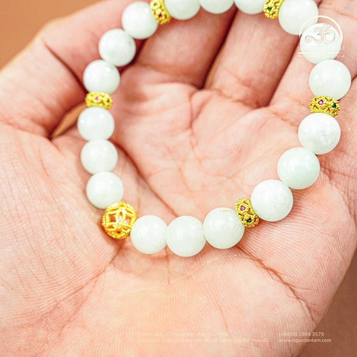  Vòng Tay Đá Angelite 8mm 2A Phối Charm 