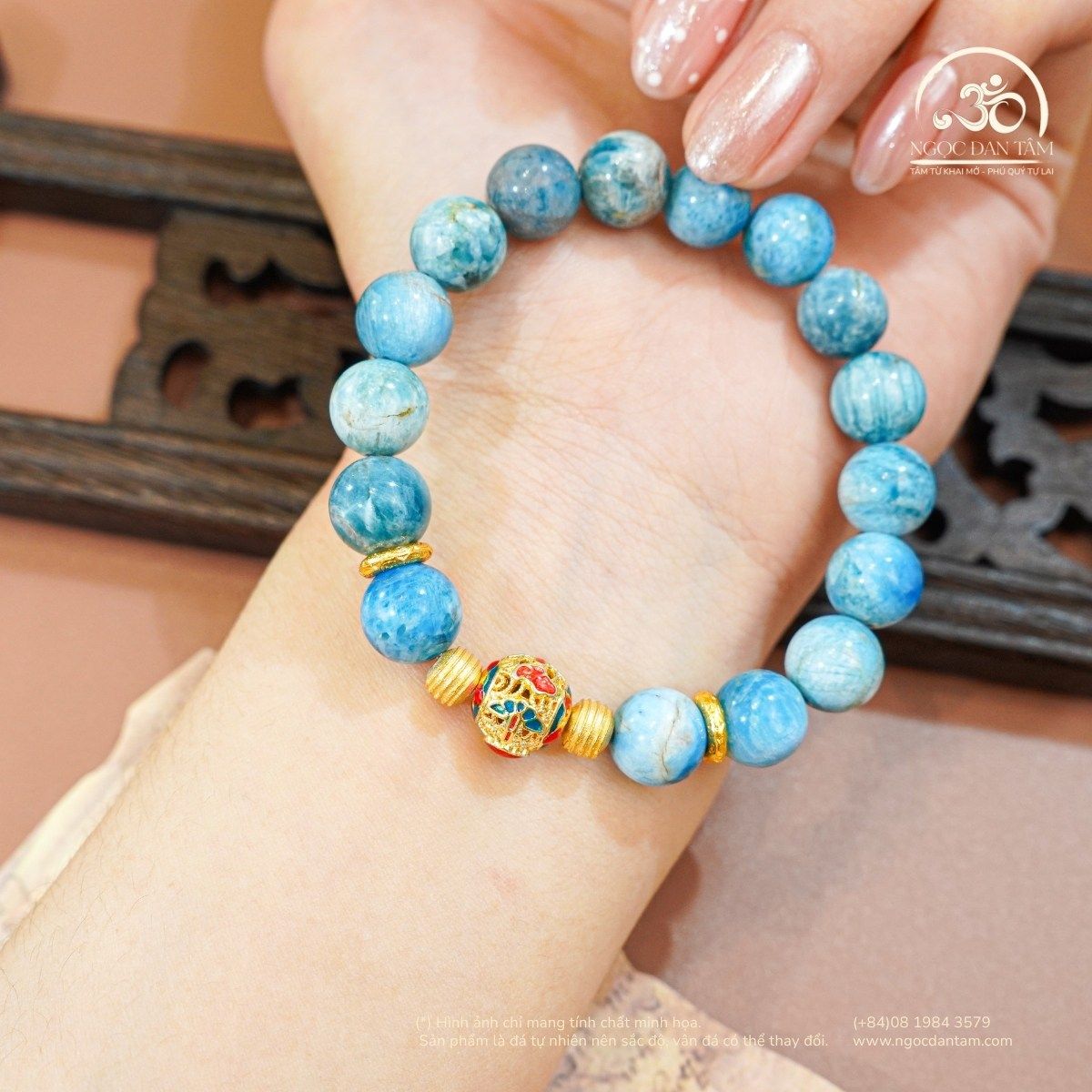  Vòng Tay Đá Larimar 10mm 3A Phối Charm Minh Châu 