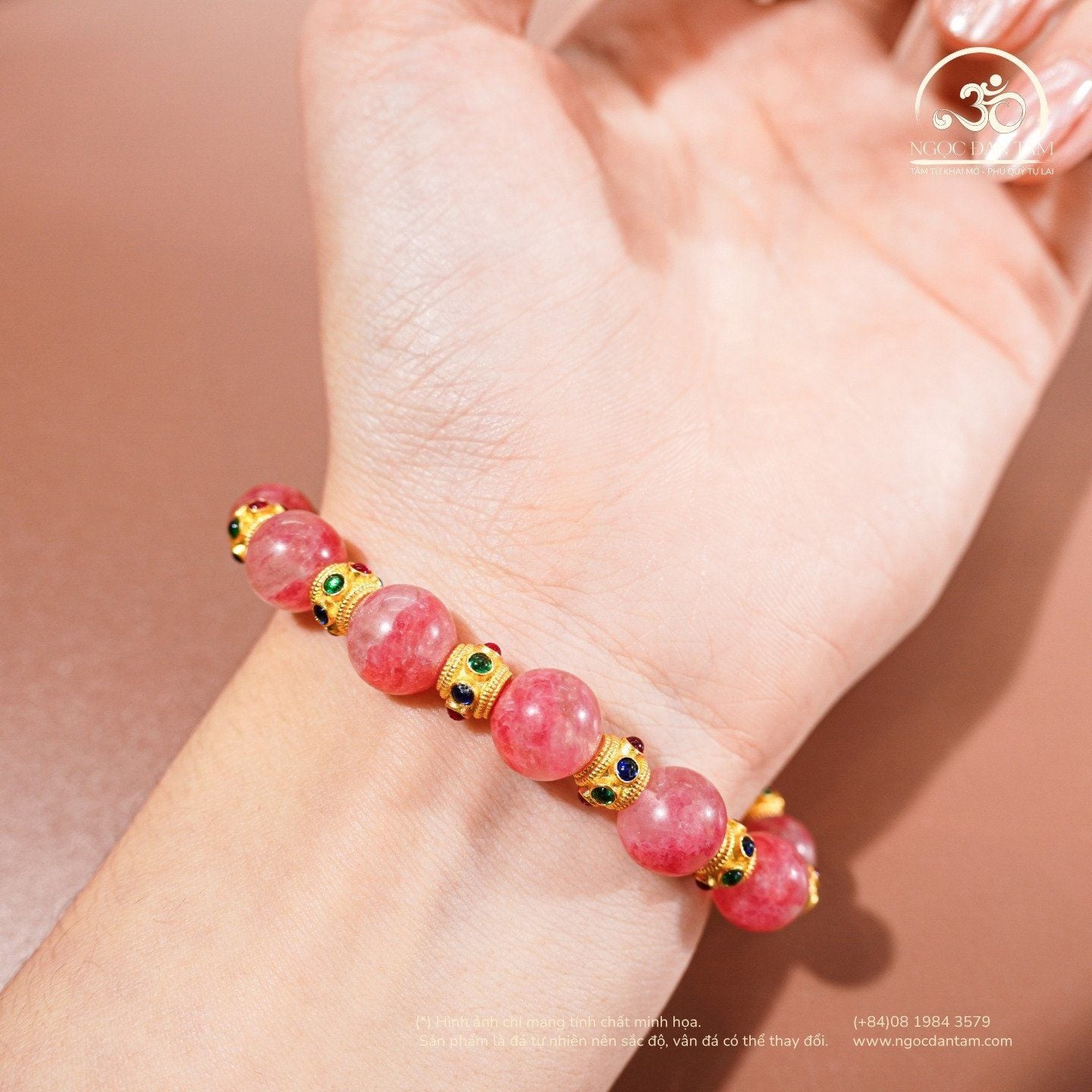  Vòng Tay Tường Vi 9mm 5A Phối Charm Đính Đá 