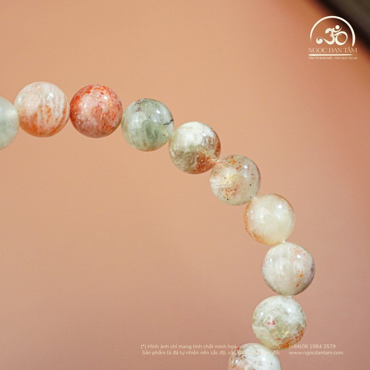  Vòng Tay Đá Mặt Trời Đa Sắc Phối 8mm Charm Mạ Vàng 