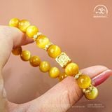  Vòng Tay Đá Mắt Hổ Vàng 8mm 6A Phối Charm Vuông 
