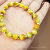  Vòng Tay Mắt Hổ Vàng 6x8mm Thuôn Phối Charm 