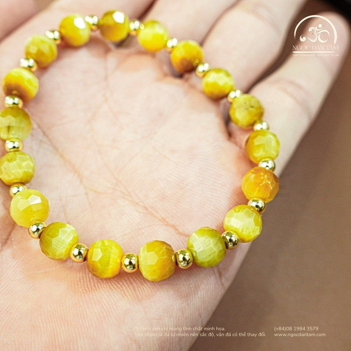 Vòng Tay Mắt Hổ Vàng 6x8mm Thuôn Phối Charm 
