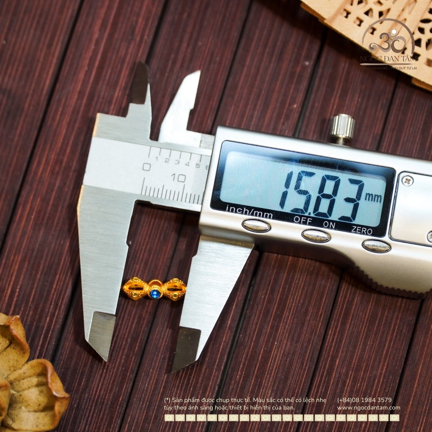  Charm Chùy Kim Cang Đính Ngọc Xanh 15,83mm - Charm Kim Loại Mạ Vàng Cao Cấp 