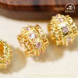  Charm Trụ Tròn Đính Hạt Hồng 9.21mm - Kim Loại Mạ Vàng Cao Cấp 