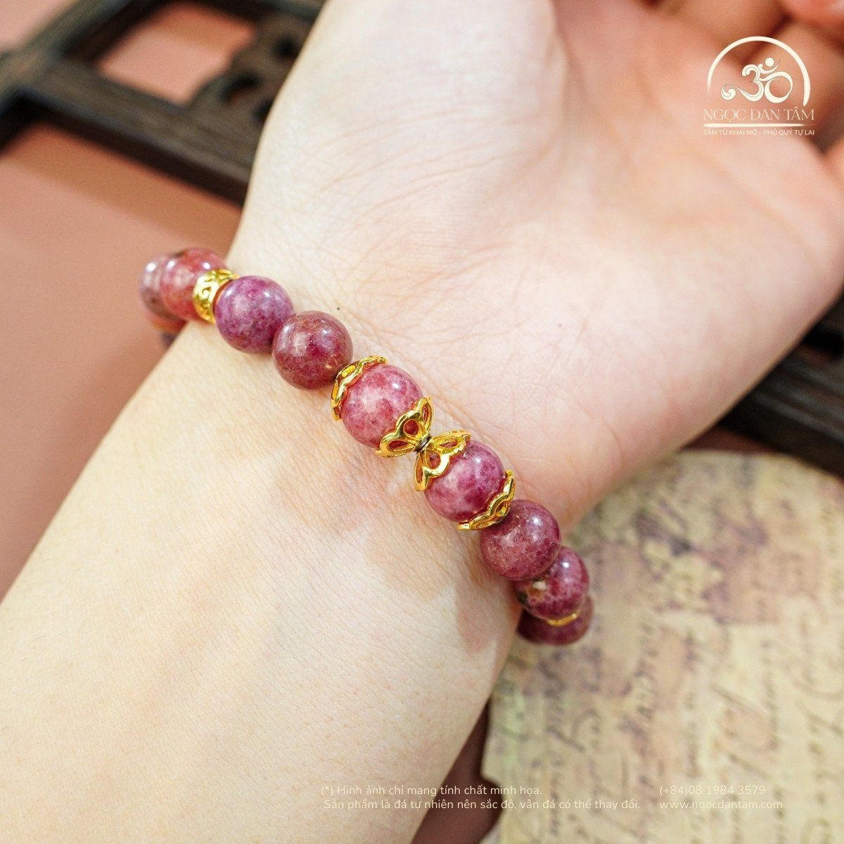  Vòng Tay Đá Thulite 8mm 2A Phối Charm 