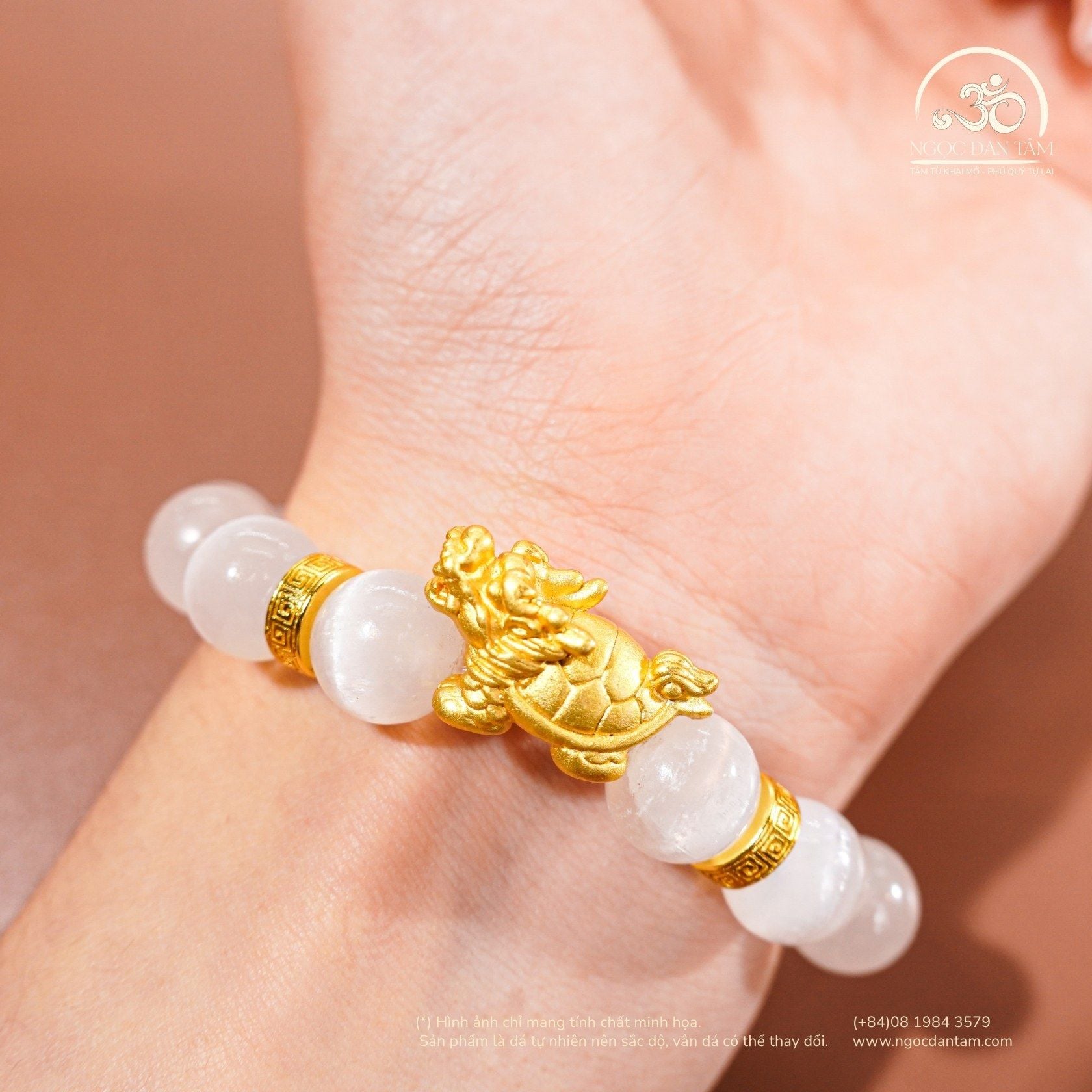  Vòng Tay Đá Selenite 3A - 10mm Phối Charm Long Quy 