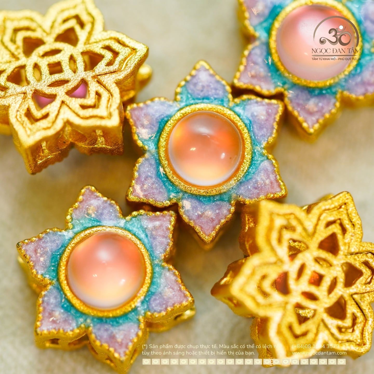  Charm Hoa Nhụy Hồng 10,84mm - Kim Loại Mạ Vàng Cao Cấp 