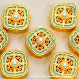  Charm Bướm Ren Xanh Băng Đính Ngọc Trai 11,09mm - Kim Loại Mạ Vàng Cao Cấp 