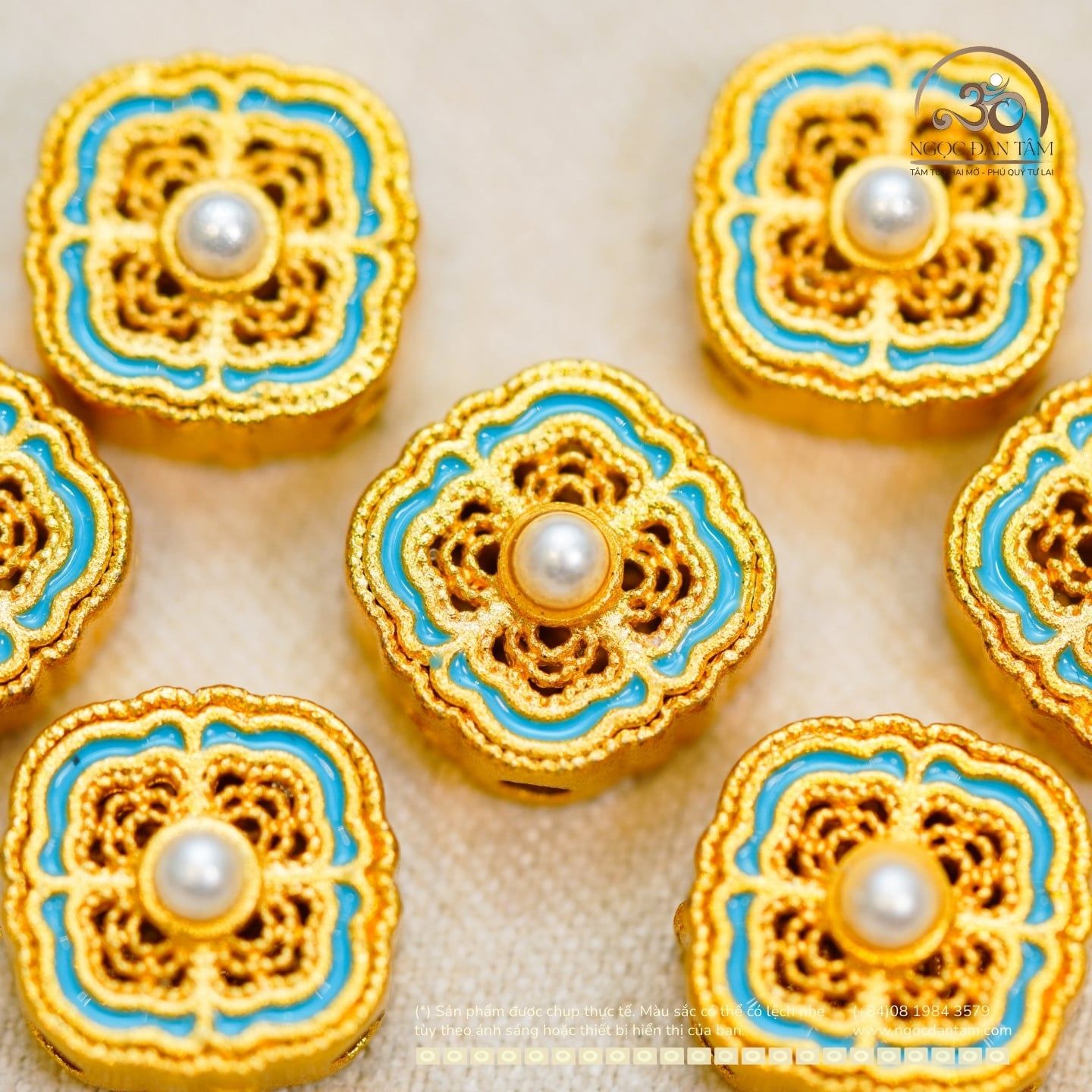  Charm Bướm Ren Xanh Băng Đính Ngọc Trai 11,09mm - Kim Loại Mạ Vàng Cao Cấp 