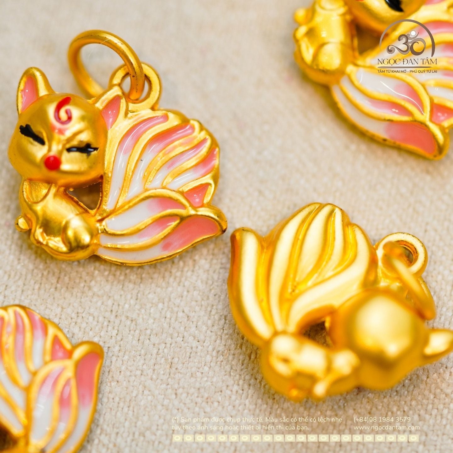  Charm Treo Cửu Vĩ Hồ 13,87mm - Kim Loại Mạ Vàng Cao Cấp 