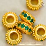  Charm Tròn Đính Đá Xanh Mạ Vàng - Bạc 925 Mạ Vàng 