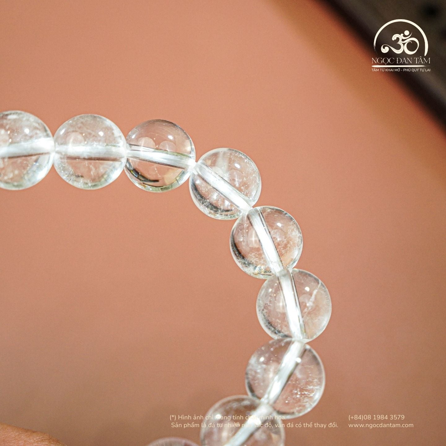  Vòng Tay Đá Thạch Anh Trắng 2A - 10mm  Phối Charm 