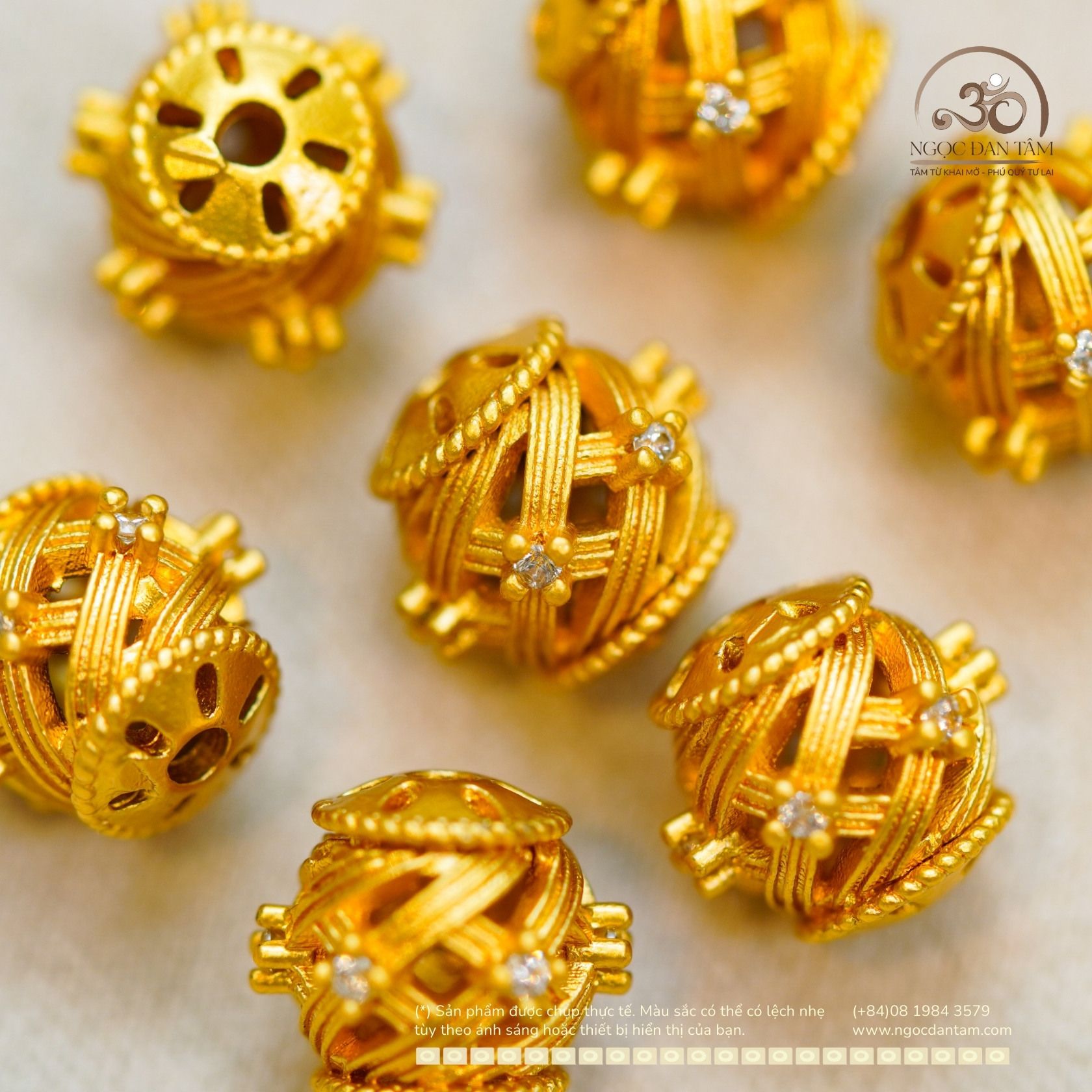  Charm Đan Dây Đính Đá Mạ Vàng 9,43mm - Kim Loại Mạ Vàng Cao Cấp 